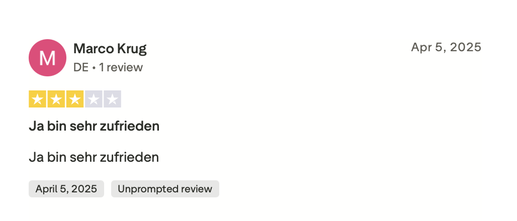 VinciSpin Casino Trustpilot Deutscher Spieler Zufrieden April 2025 Bewertung